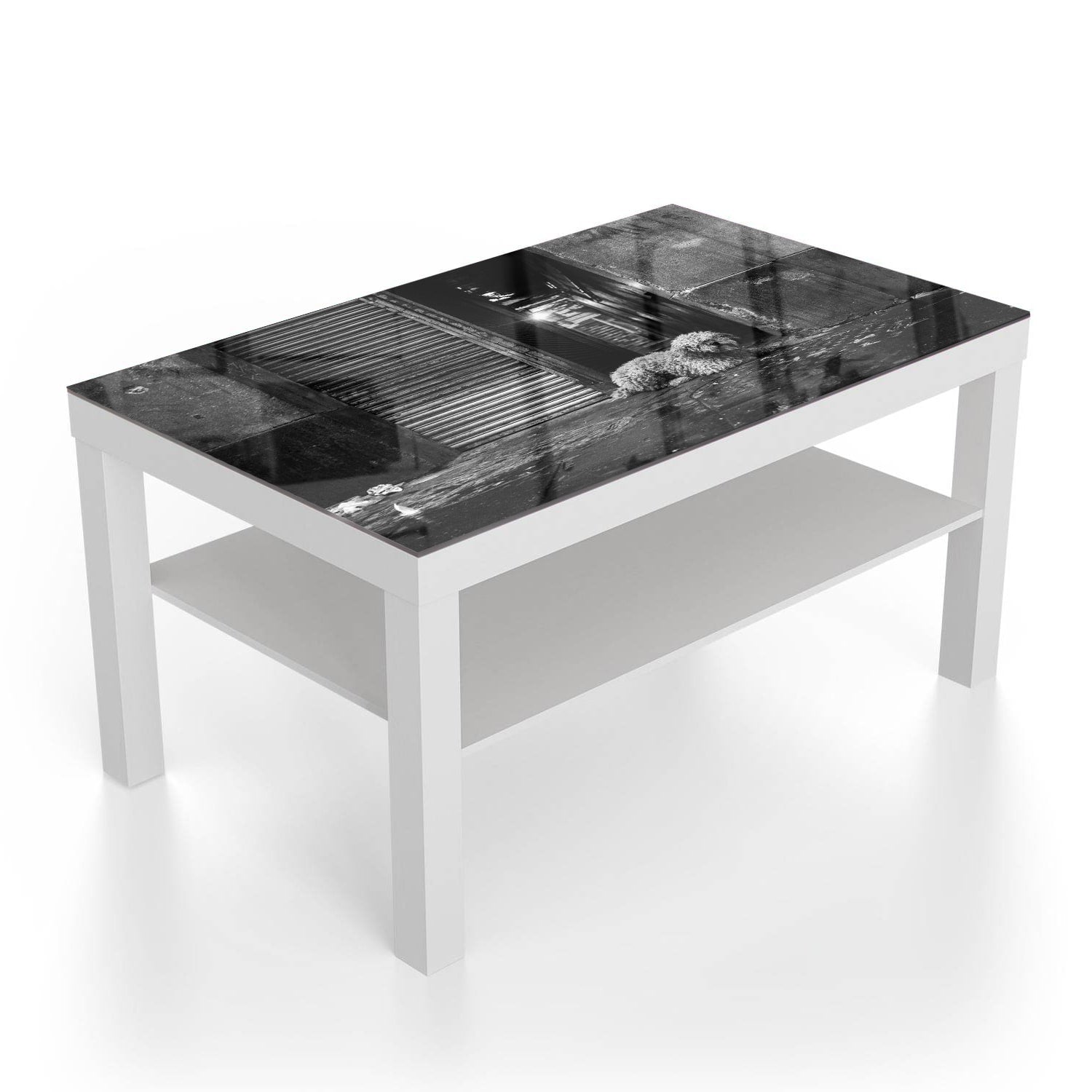 Salontafel 90x55 - Gehard Glas - Zwart-Wit Hond op Straat