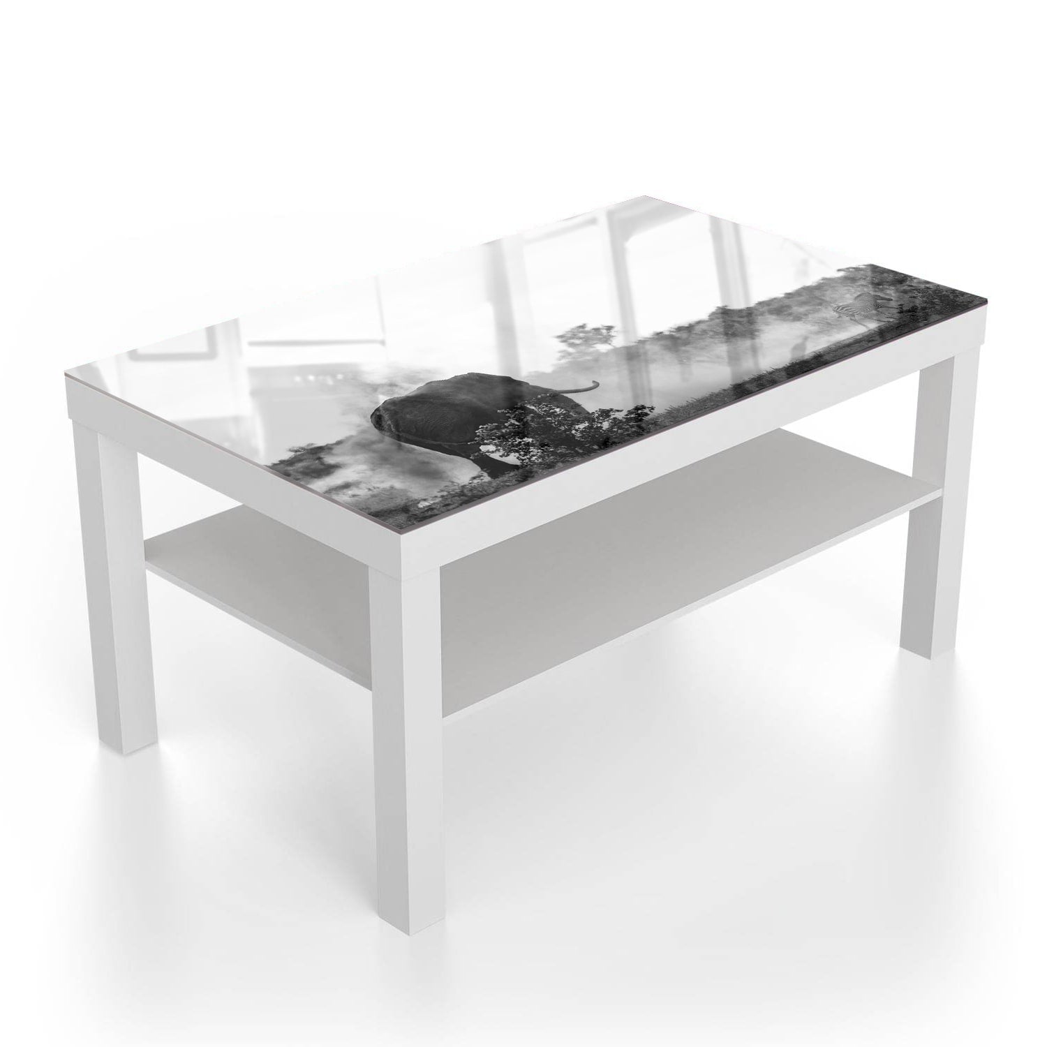 Salontafel 90x55 - Gehard Glas - Olifant in Zwart-Wit