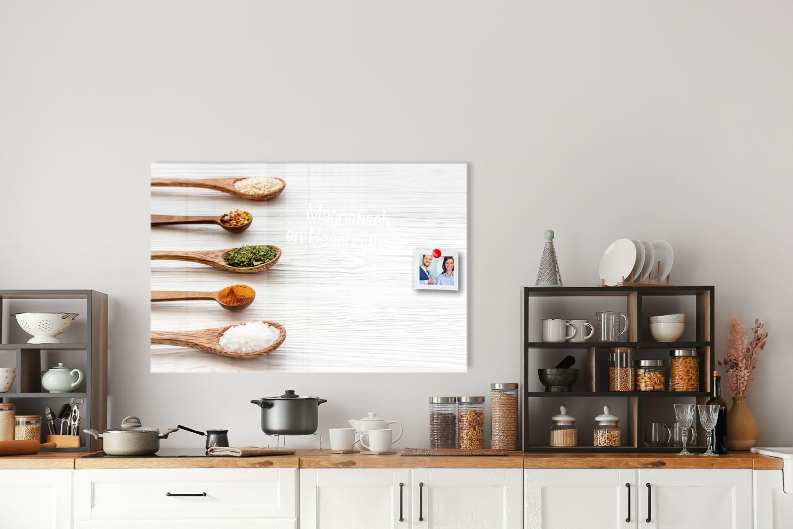 Whiteboard van glas - Magneetbord - Houten lepels met kruiden