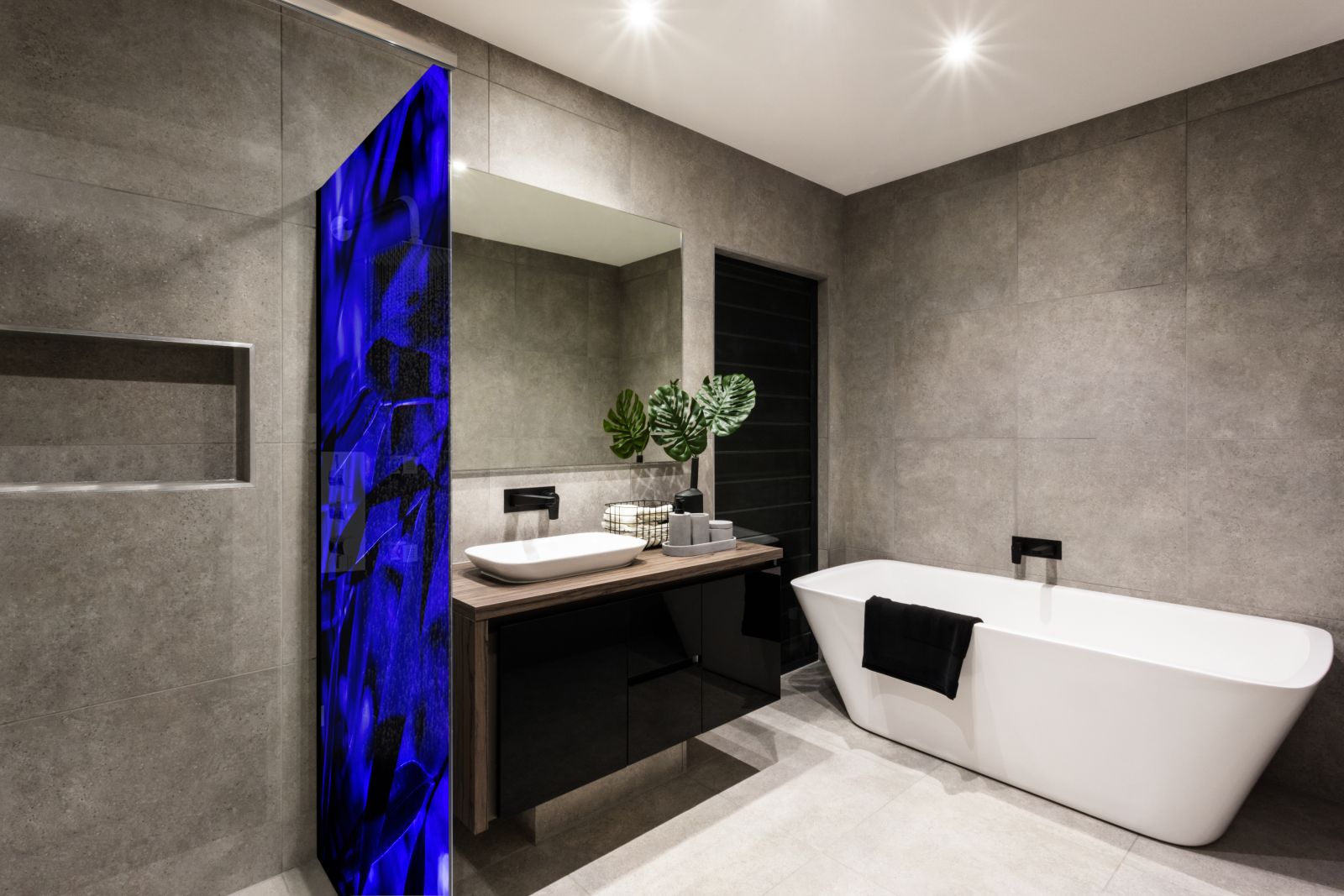 Inloopdouche - Extra helder glas - Thermisch gehard en gelaagd veiligheidsglas - Bladeren met blauwe gloed