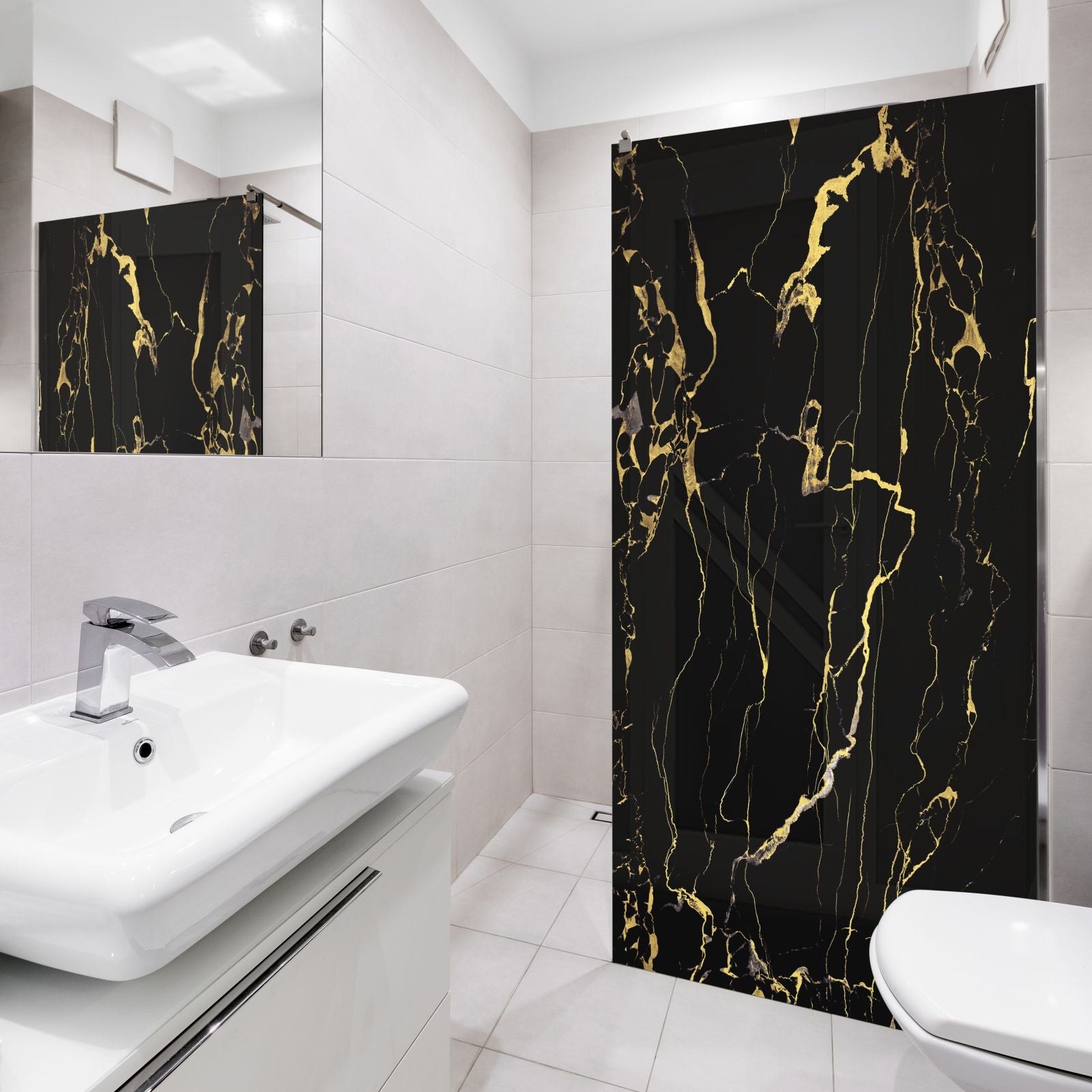 Inloopdouche - Extra helder glas - Thermisch gehard en gelaagd veiligheidsglas - Marmer black/gold