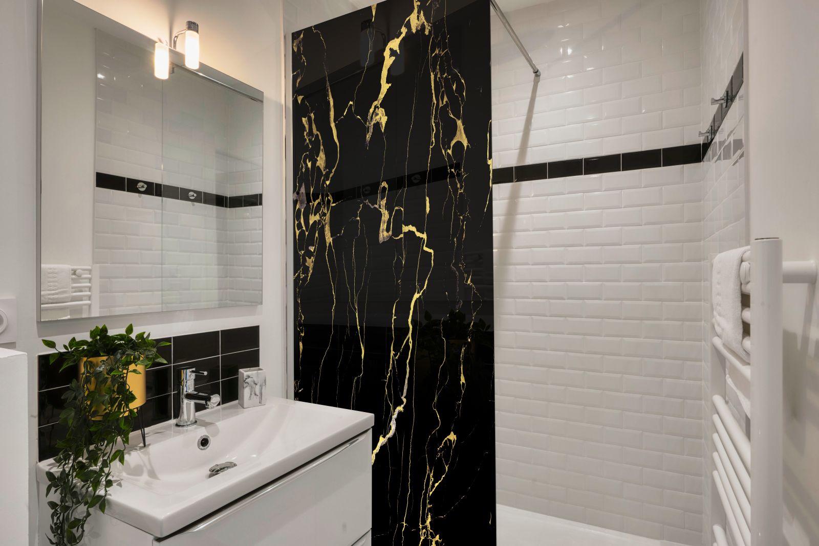 Inloopdouche - Extra helder glas - Thermisch gehard en gelaagd veiligheidsglas - Marmer black/gold