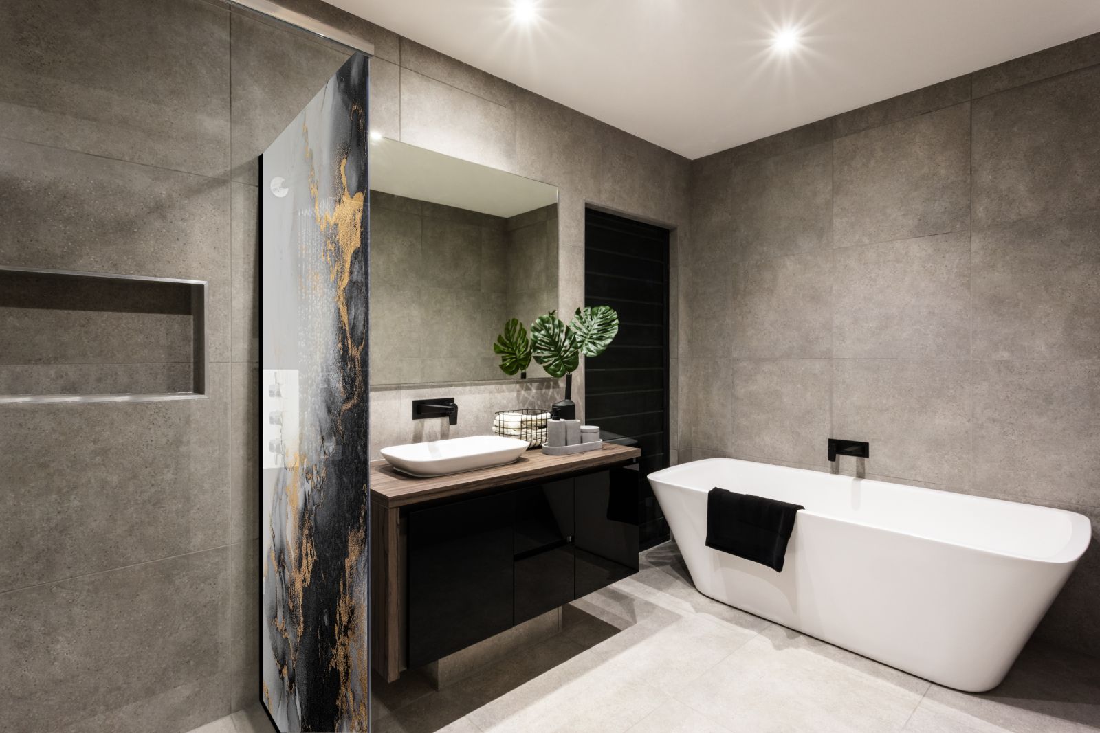 Inloopdouche - Extra helder glas - Thermisch gehard en gelaagd veiligheidsglas - Marmer wit/zwart/goud