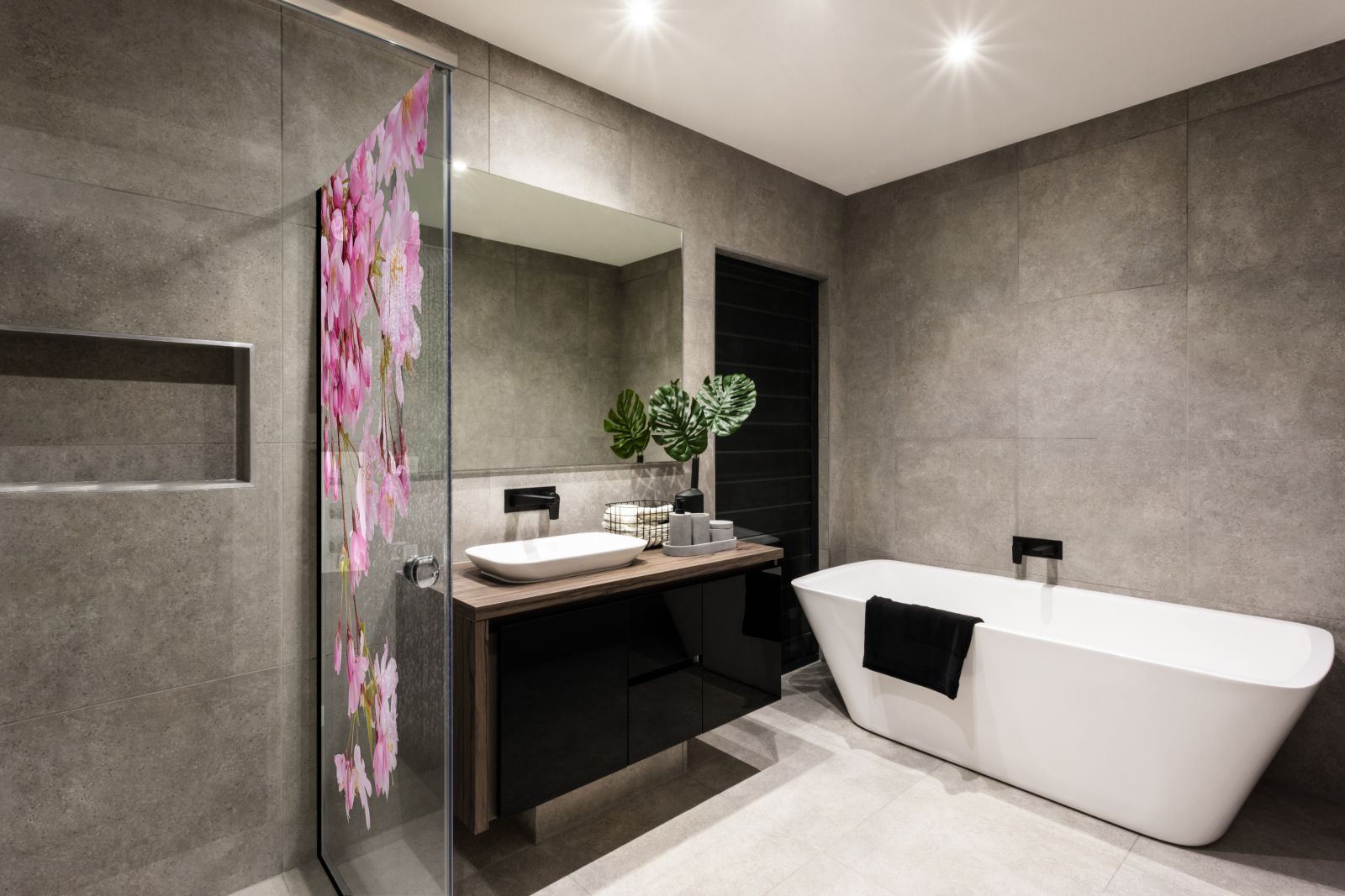 Inloopdouche - Extra helder glas - Thermisch gehard en gelaagd veiligheidsglas - Roze lente kersenbloesem