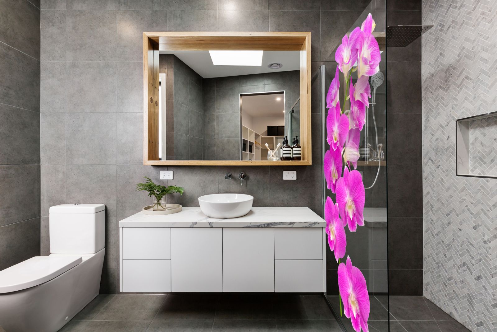 Inloopdouche - Extra helder glas - Thermisch gehard en gelaagd veiligheidsglas - Roze Orchidee