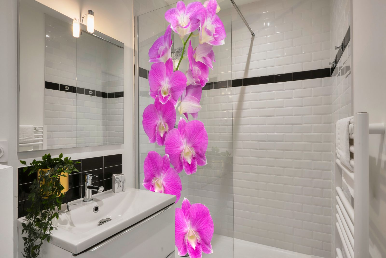 Inloopdouche - Extra helder glas - Thermisch gehard en gelaagd veiligheidsglas - Roze Orchidee