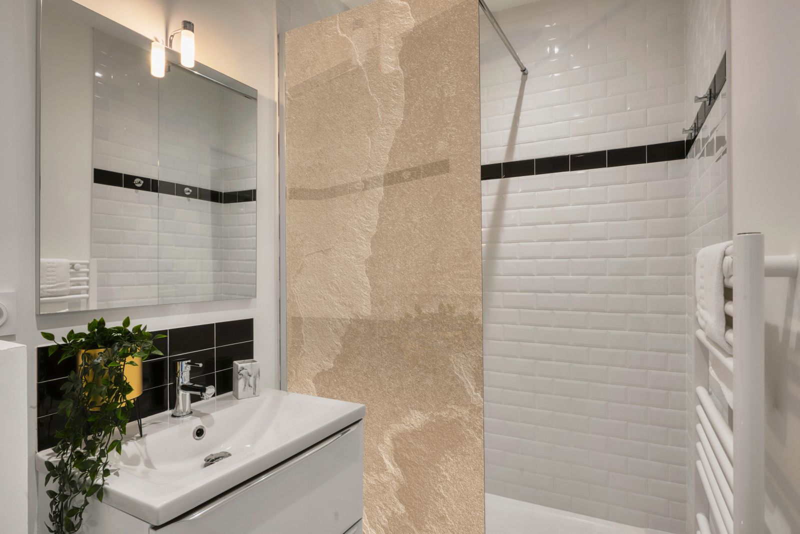 Inloopdouche - Extra helder glas - Thermisch gehard en gelaagd veiligheidsglas - Beige muur