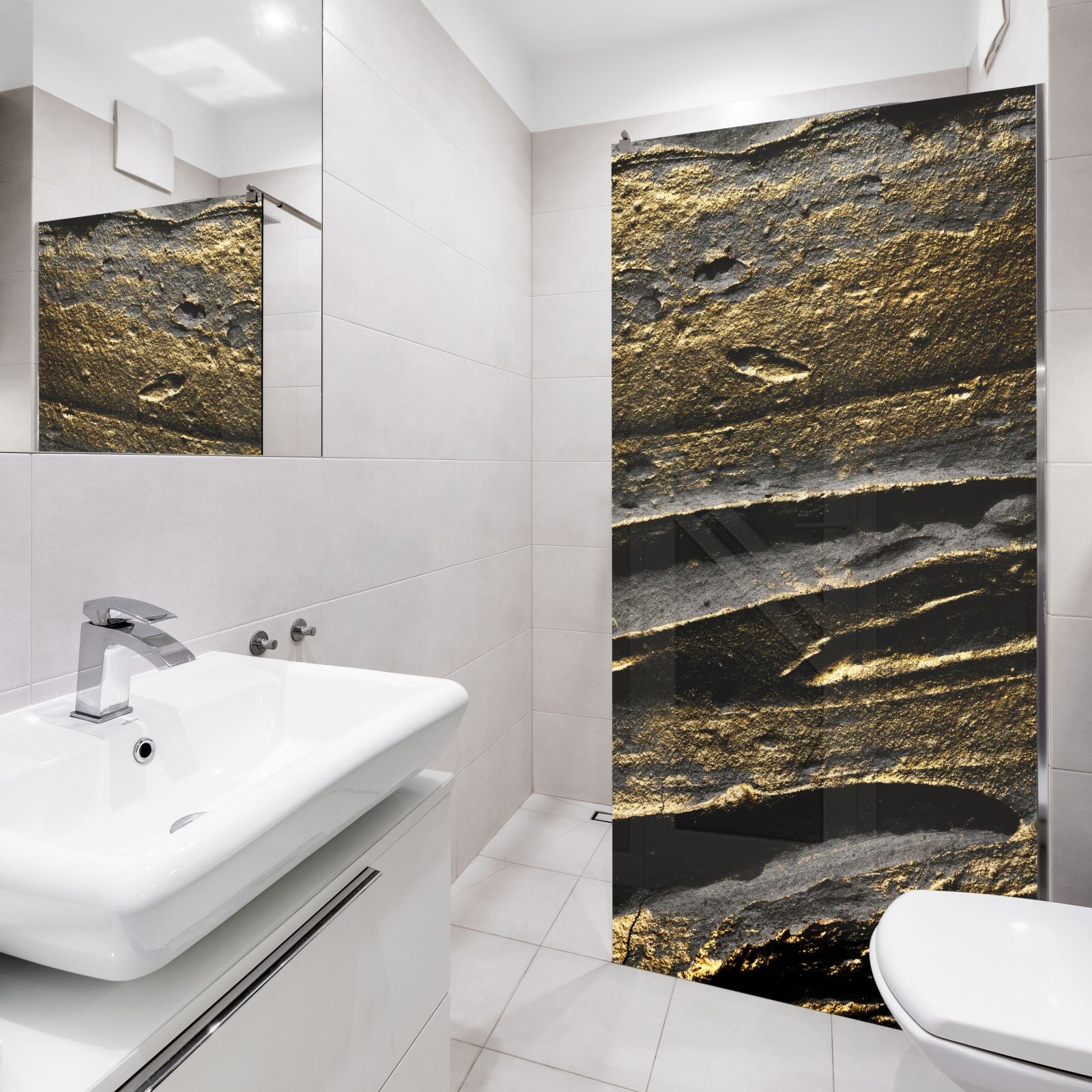 Inloopdouche - Extra helder glas - Thermisch gehard en gelaagd veiligheidsglas - Black gold muur