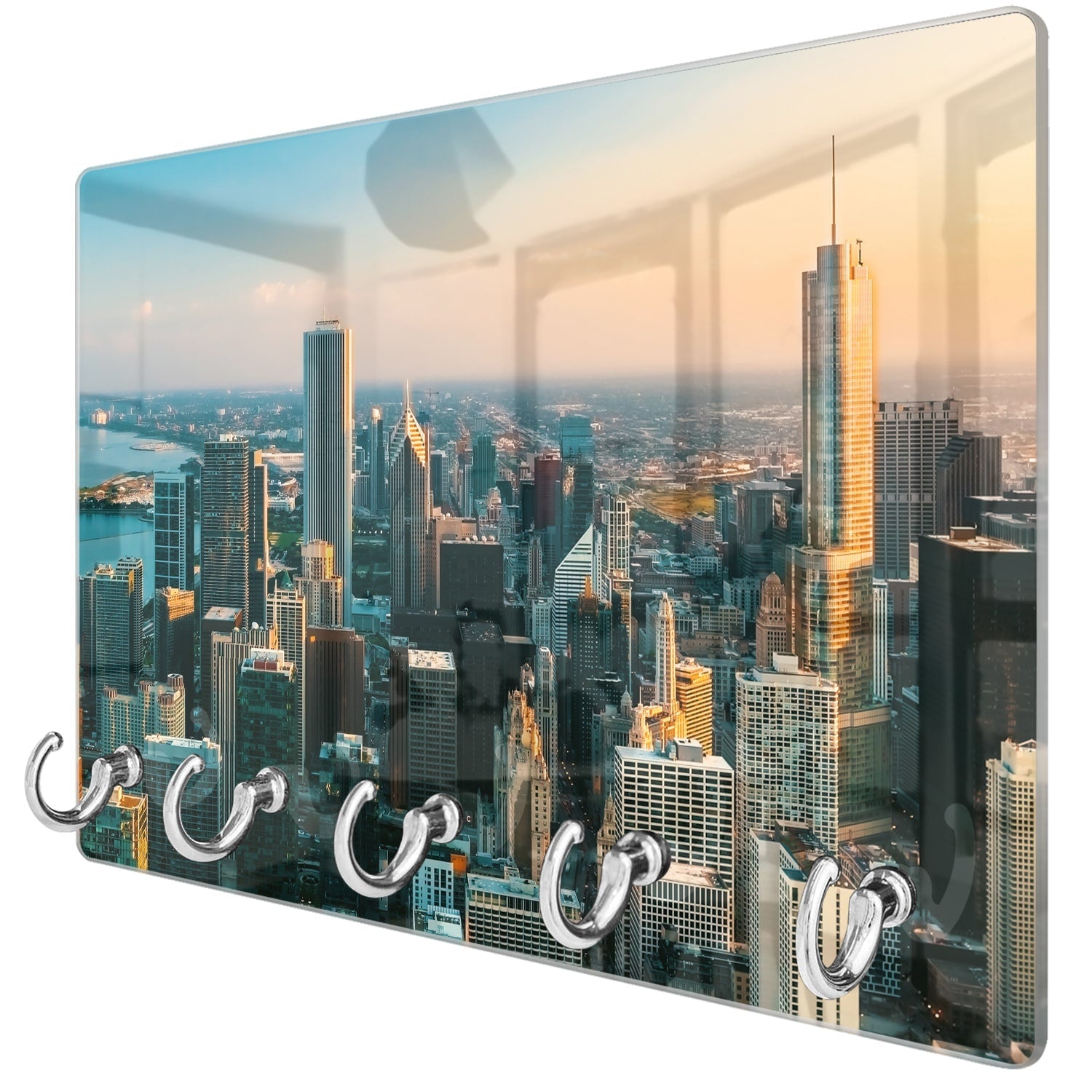 Sleutelhanger - Gehard Glas - Chicago Skyline bij Zonsondergang