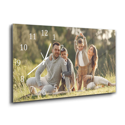 Wandklok met eigen foto 60x30 cm op gehard glas – horizontaal design