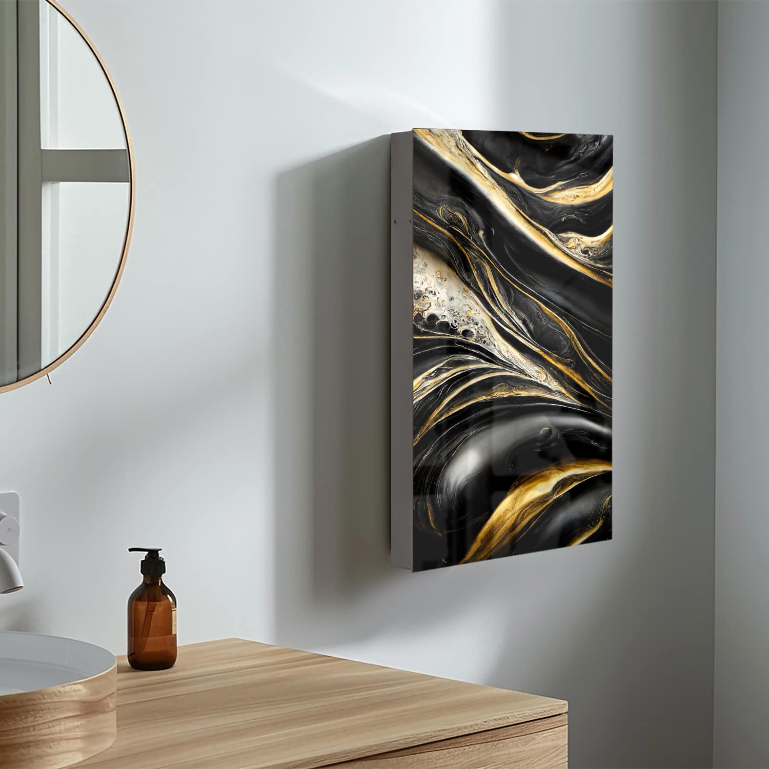 Medicijnkastje - Gehard Glas - Abstracte Goud en Zwart Marmer