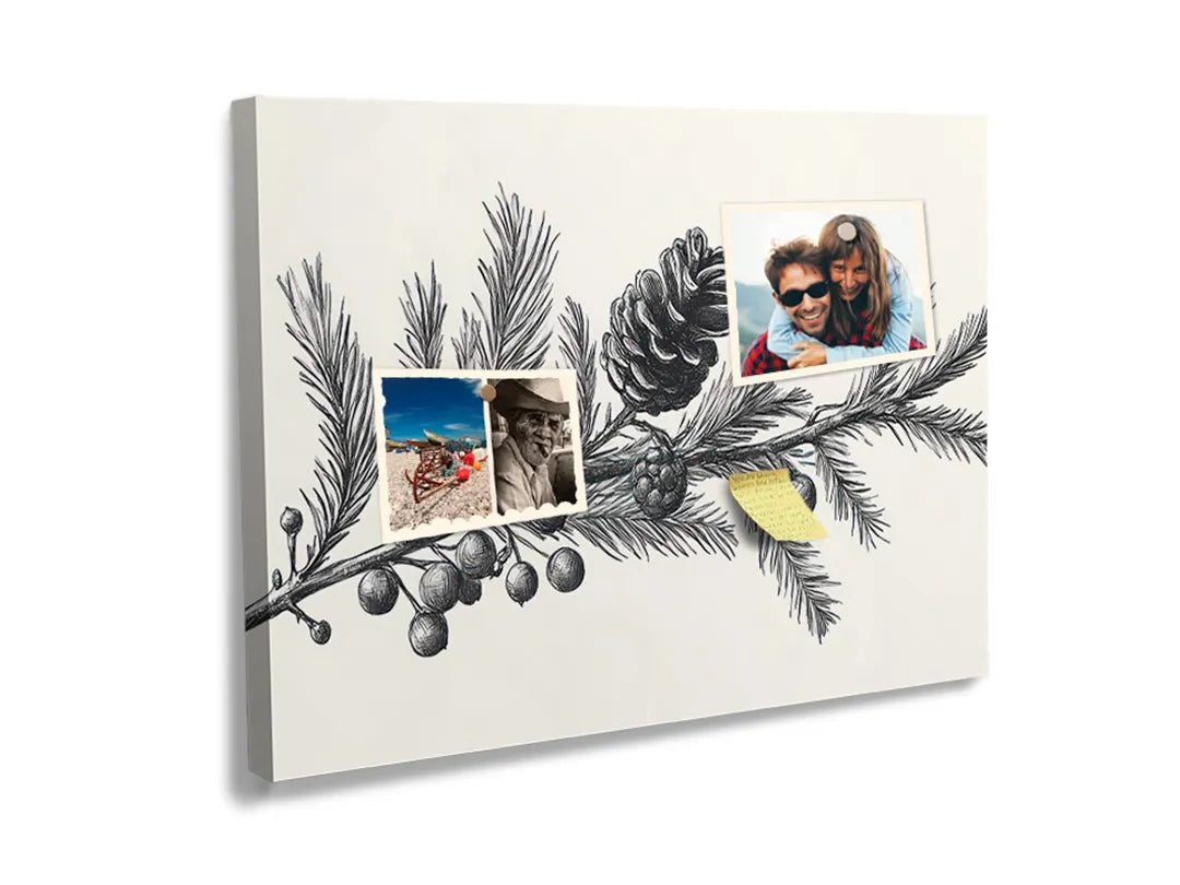 Kurkborden op canvas met zwart-witte tak met bessen – formaat 60 × 40 cm