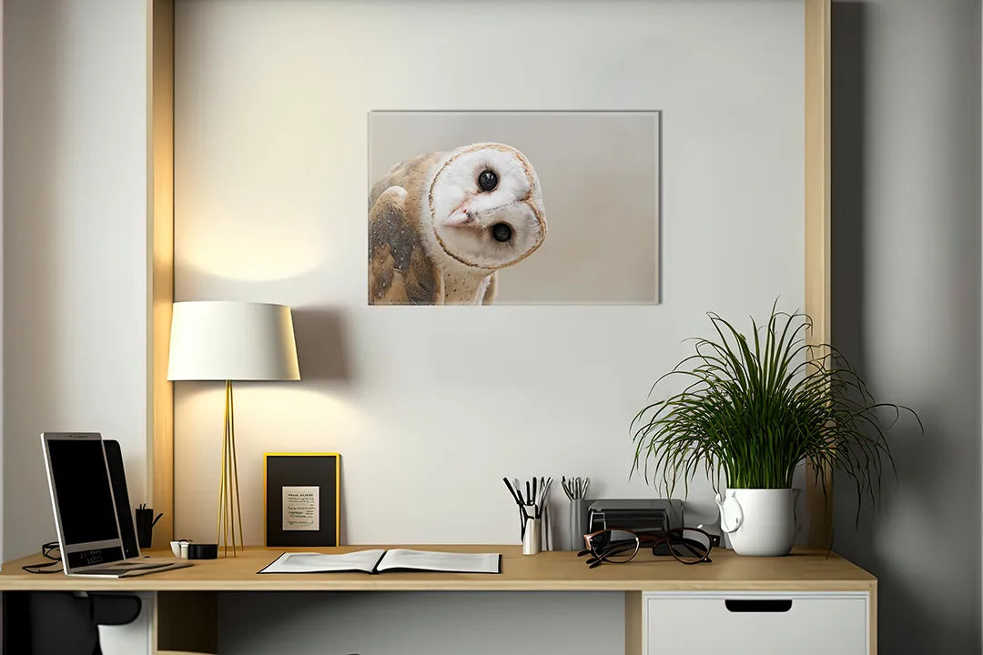 Kurkborden op canvas met portret van een kerkuil – formaat 140 × 100 cm