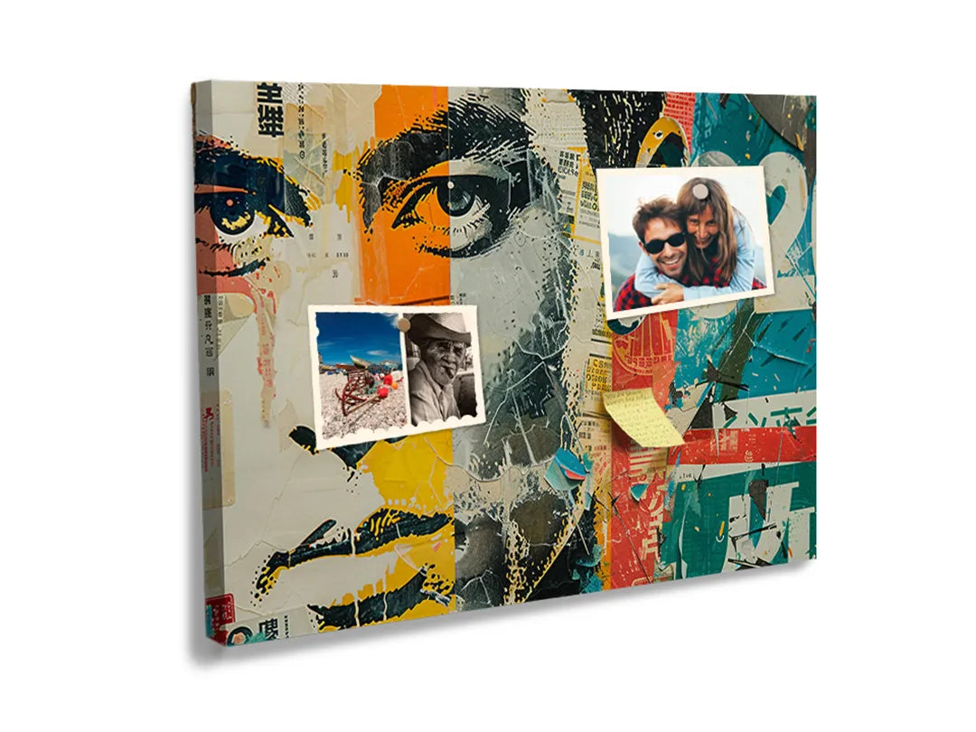 Kurkborden op canvas met kleurrijk urban portret collage – formaat 60 × 40 cm