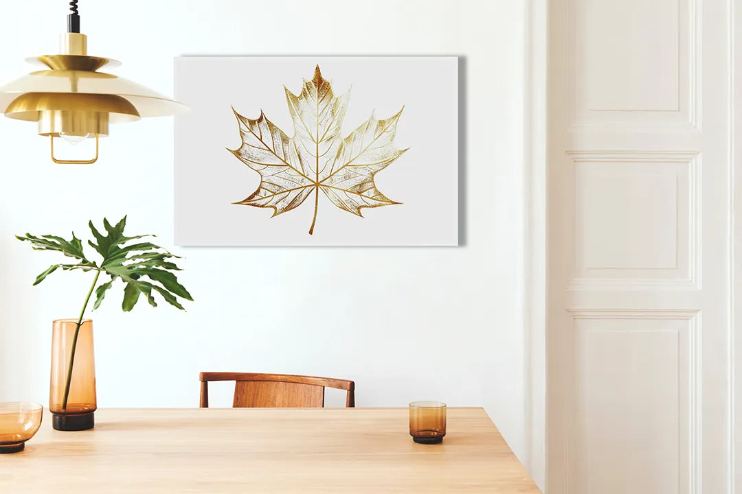 Kurkborden op canvas met gouden esdoornblad – formaat 100 × 70 cm
