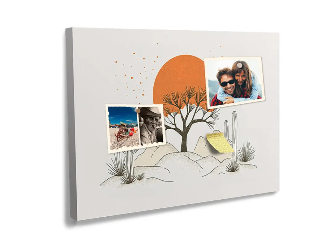 Kurkborden op canvas met woestijnlandschap met cactus en zon – formaat 60 × 40 cm