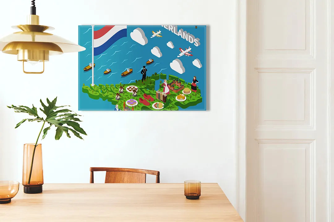 Kurkborden op canvas met speelse kaartillustratie – formaat 100 × 70 cm