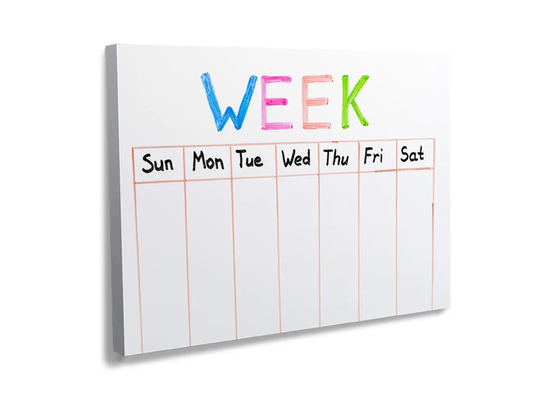 Kurkborden op canvas met kleurrijke weekplanner – formaat 120 × 80 cm