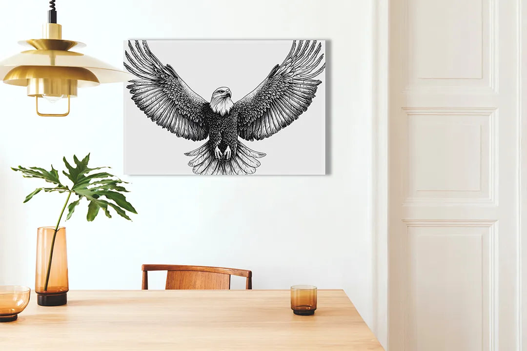 Kurkborden op canvas met zwart-witte adelaar met gespreide vleugels – formaat 100 × 70 cm