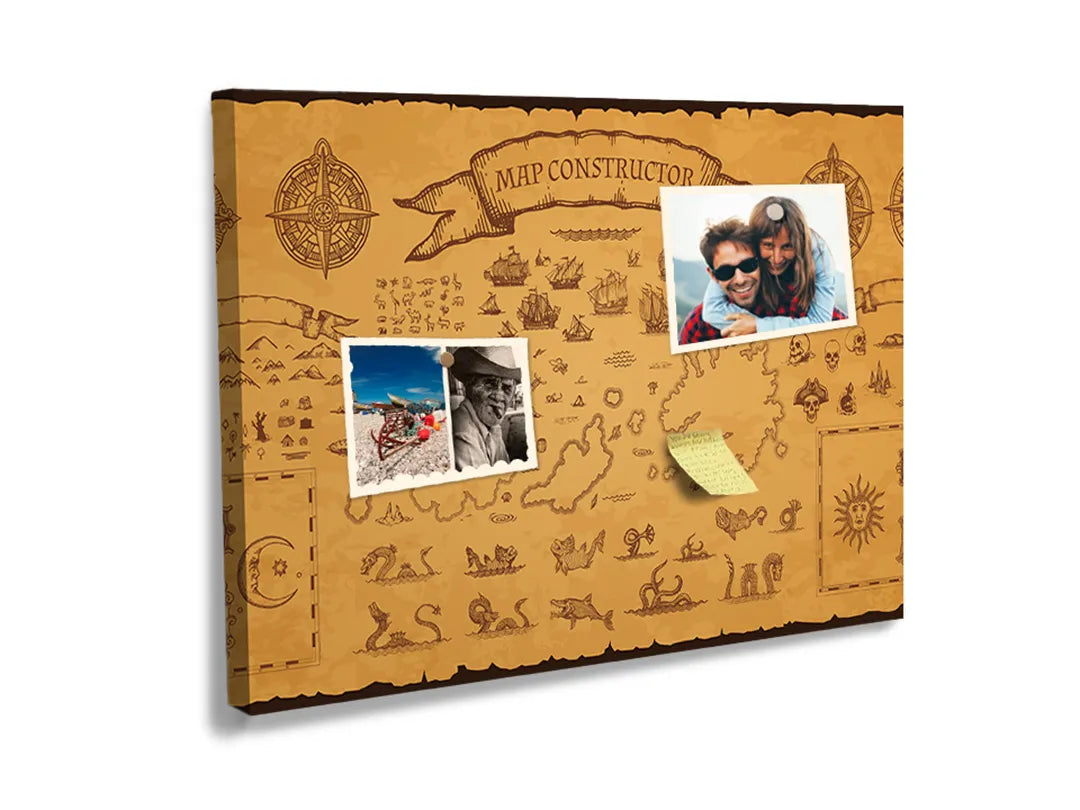 Kurkborden op canvas met vintage keukenillustraties op perkament – formaat 60 × 40 cm