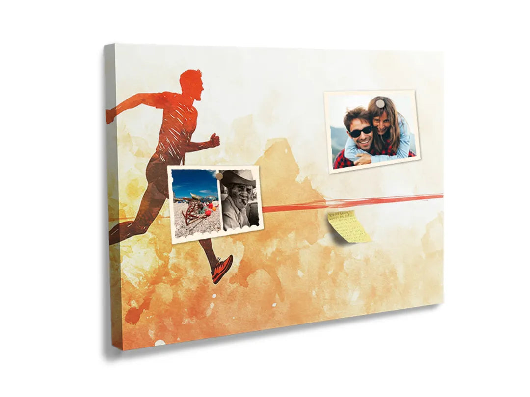 Kurkborden op canvas met hardloper op rode finishlijn – formaat 60 × 40 cm