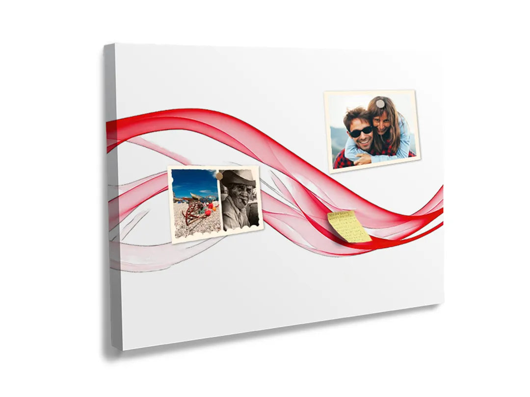 Kurkborden op canvas met rode abstracte golven op wit – formaat 60 × 40 cm