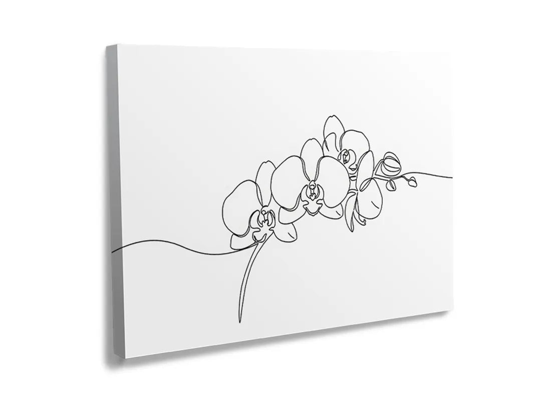 Kurkborden op canvas met minimalistische orchidee lijntekening – formaat 120 × 80 cm