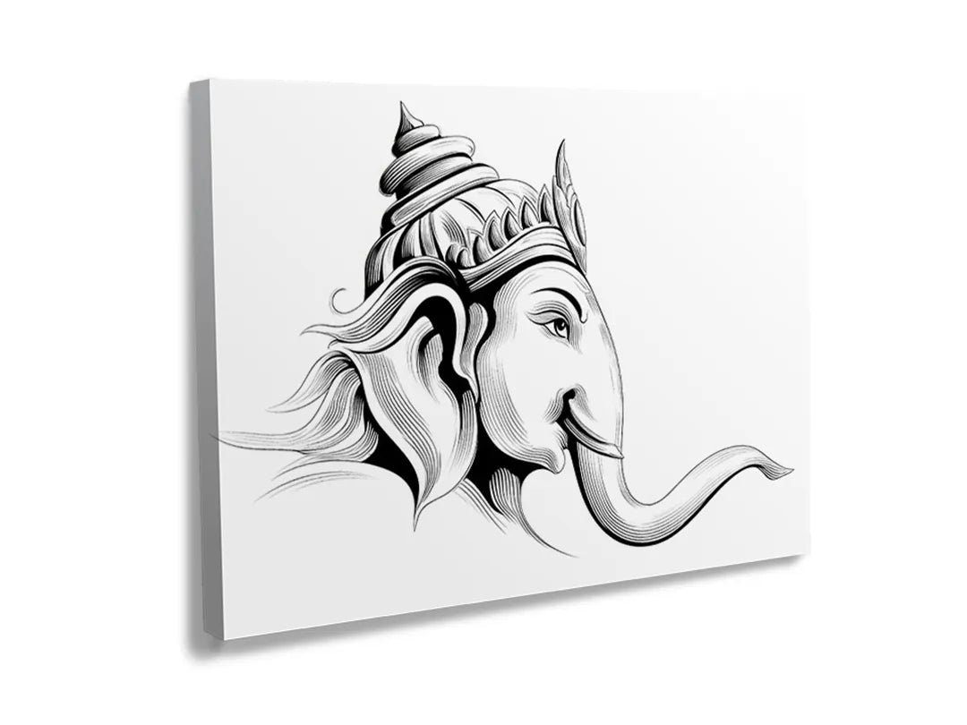 Kurkborden op canvas met lijntekening van ganesha – formaat 120 × 80 cm
