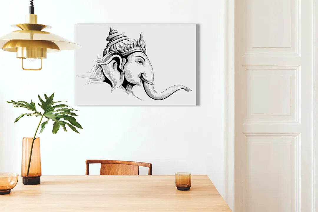 Kurkborden op canvas met lijntekening van ganesha – formaat 100 × 70 cm