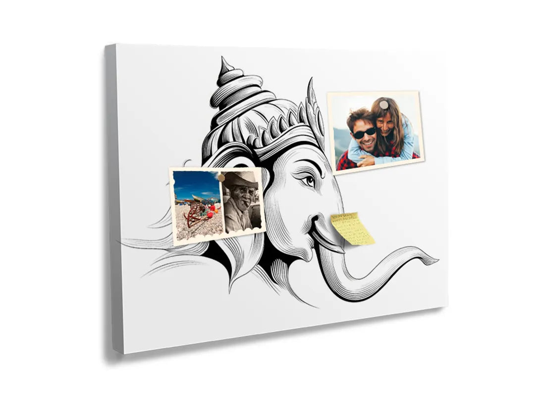 Kurkborden op canvas met lijntekening van ganesha – formaat 60 × 40 cm