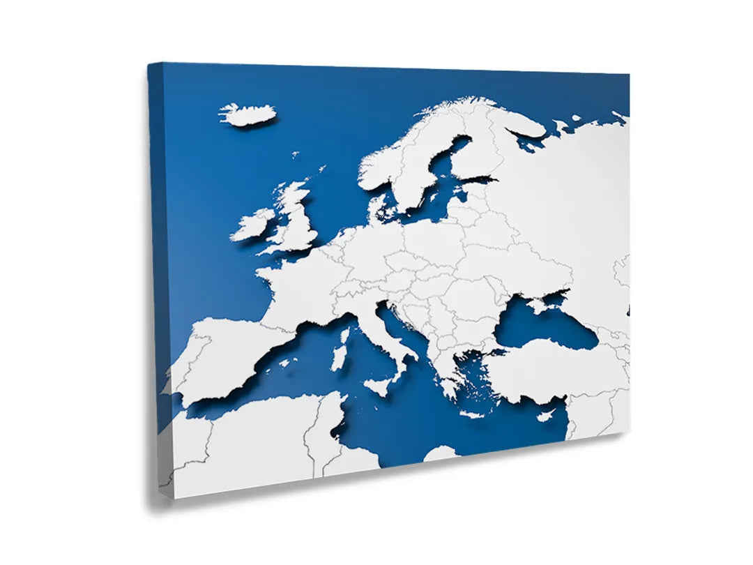 Kurkborden op canvas met blauwe kaart van europa – formaat 120 × 80 cm
