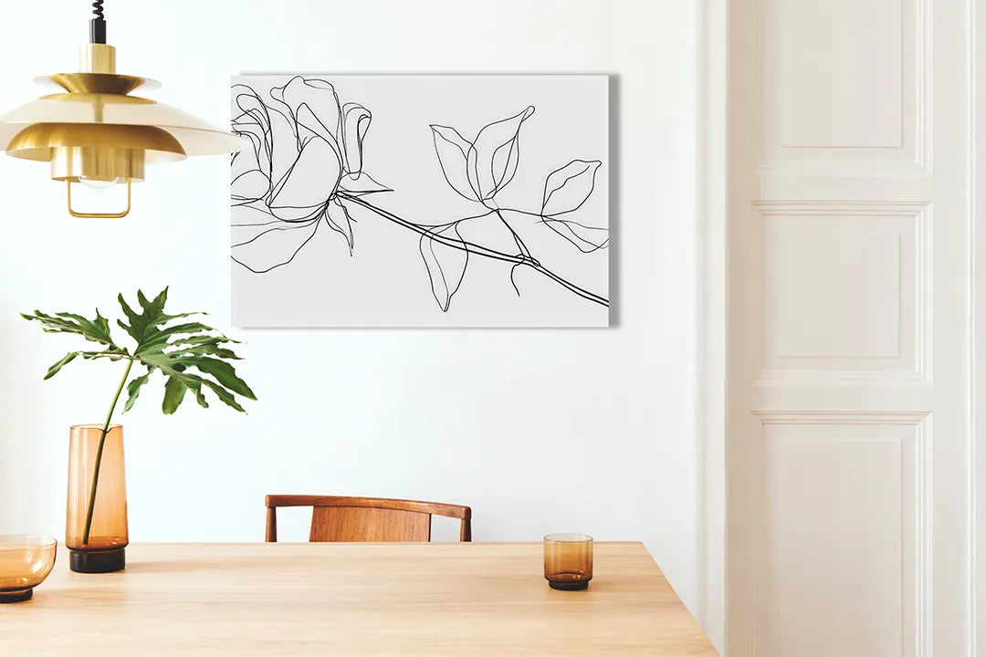 Kurkborden op canvas met minimalistische bloemlijntekening – formaat 100 × 70 cm