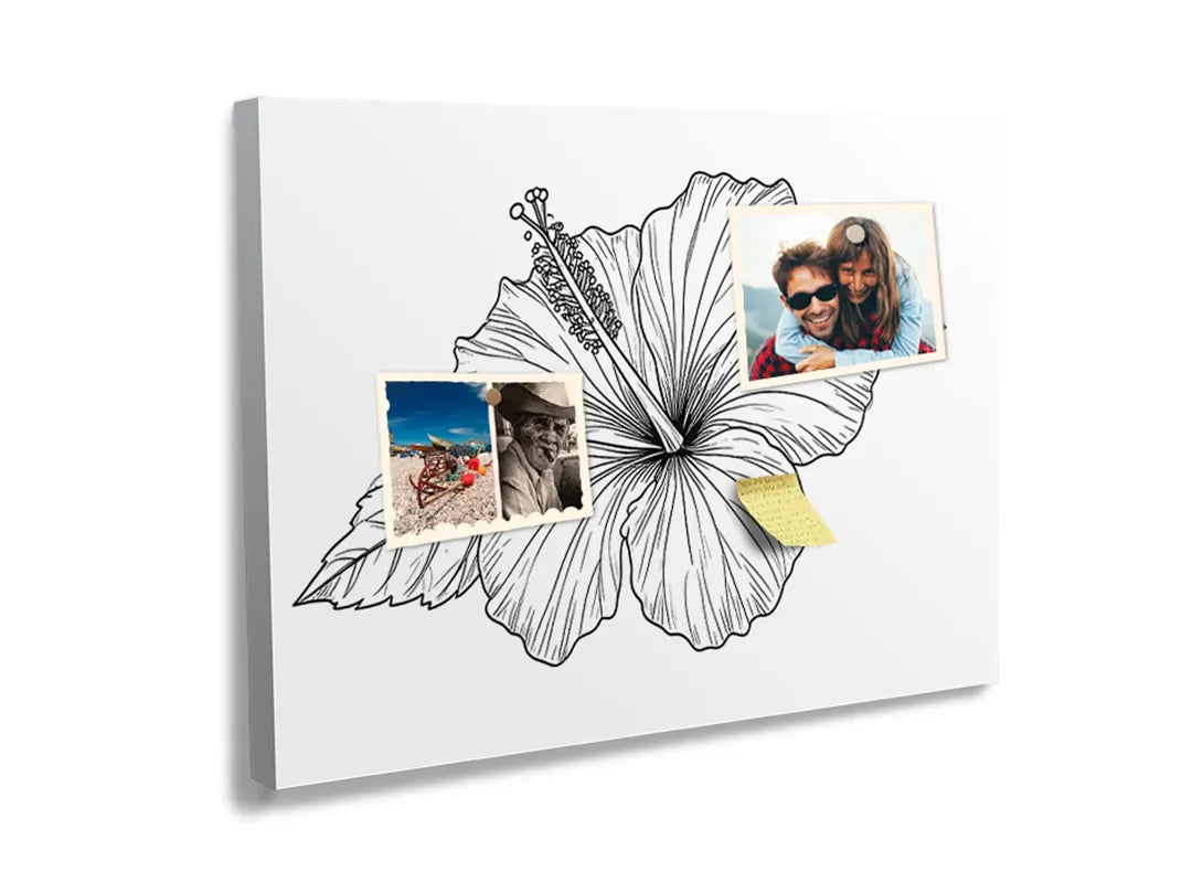 Kurkborden op canvas met gedetailleerde hibiscusbloem lijntekening – formaat 60 × 40 cm