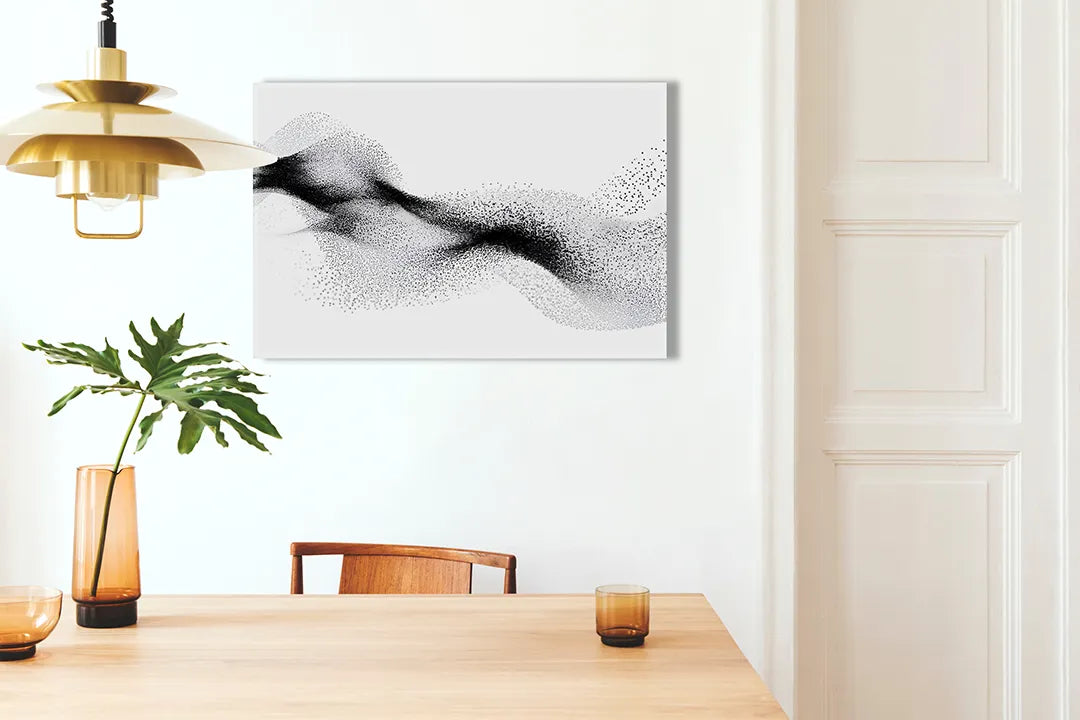 Kurkborden op canvas met abstract zwart stippenlandschap – formaat 100 × 70 cm