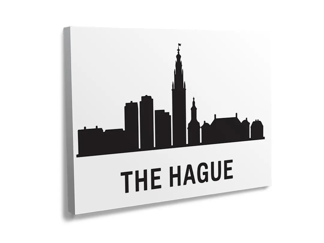 Kurkborden op canvas met skyline van den haag in zwart-wit – formaat 120 × 80 cm