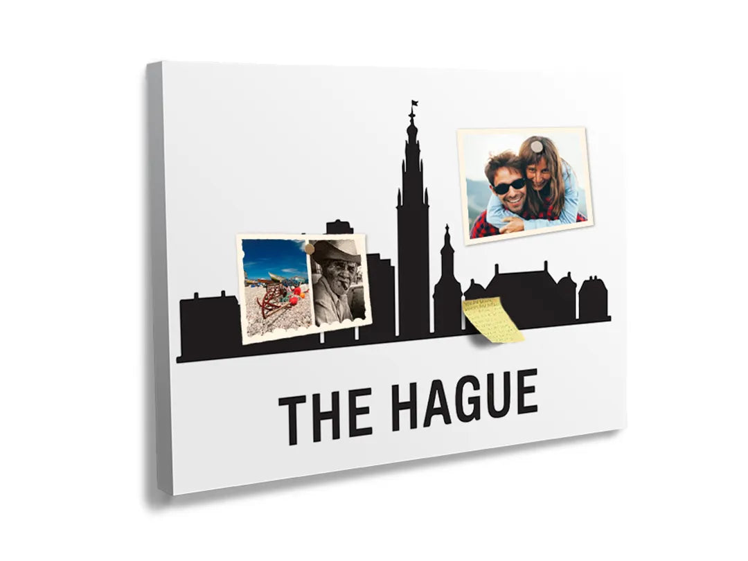 Kurkborden op canvas met skyline van den haag in zwart-wit – formaat 60 × 40 cm