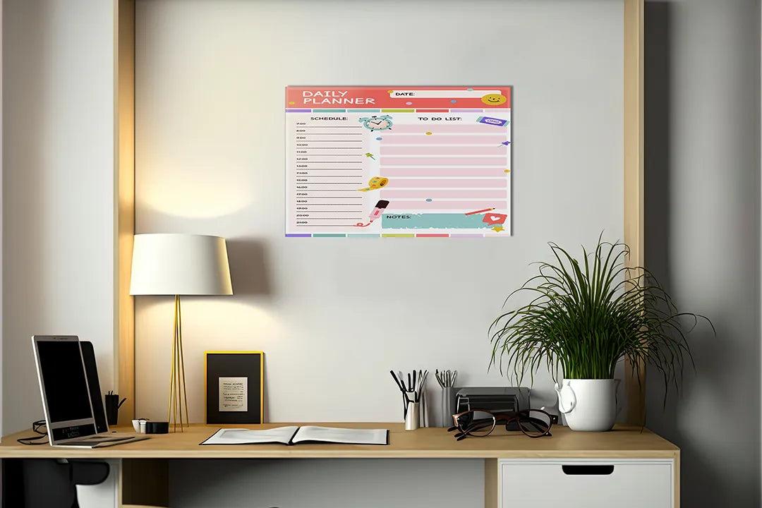 Kurkborden op canvas met kleurrijke dagelijkse planner – formaat 140 × 100 cm