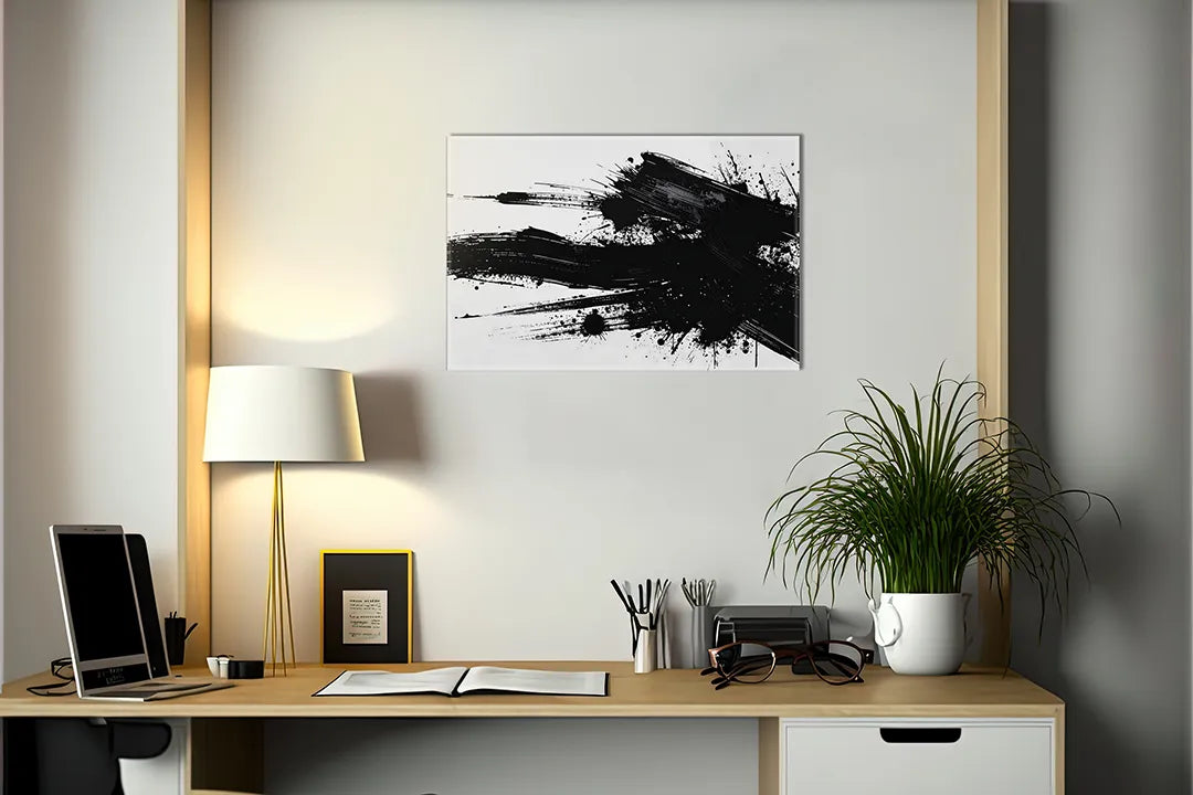 Kurkborden op canvas met expressieve zwarte penseelstreken – formaat 140 × 100 cm