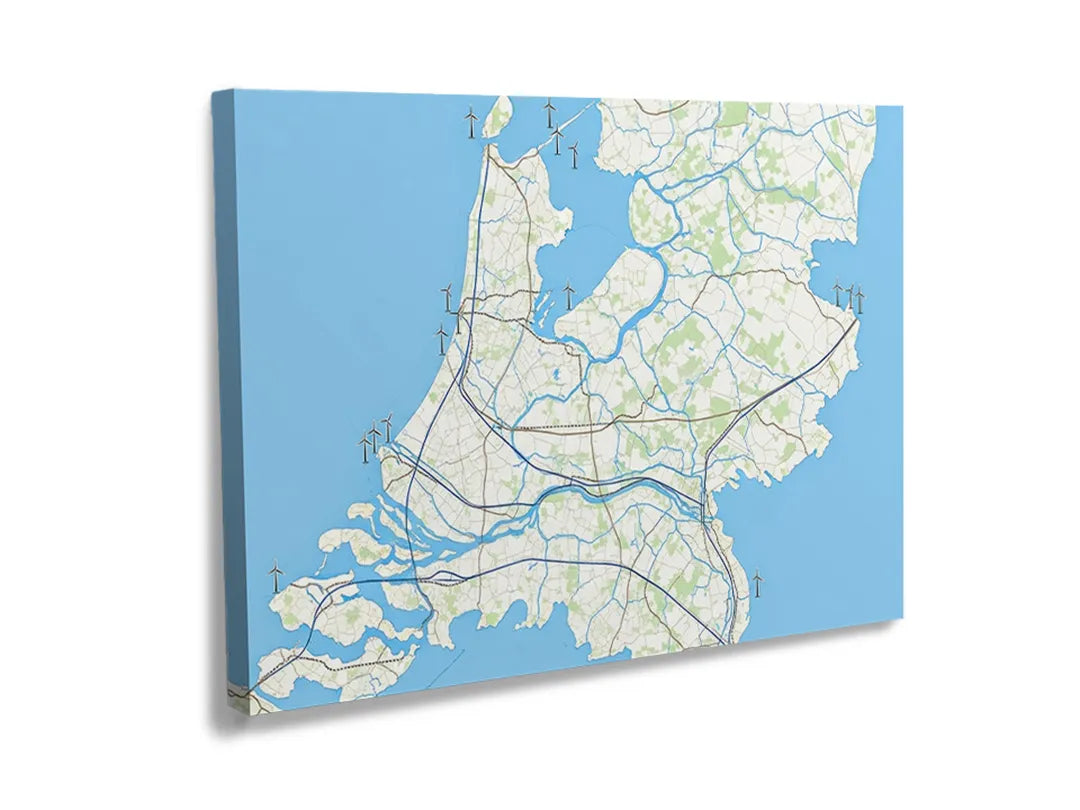 Kurkborden op canvas met blauwe wegenkaart van nederland – formaat 120 × 80 cm