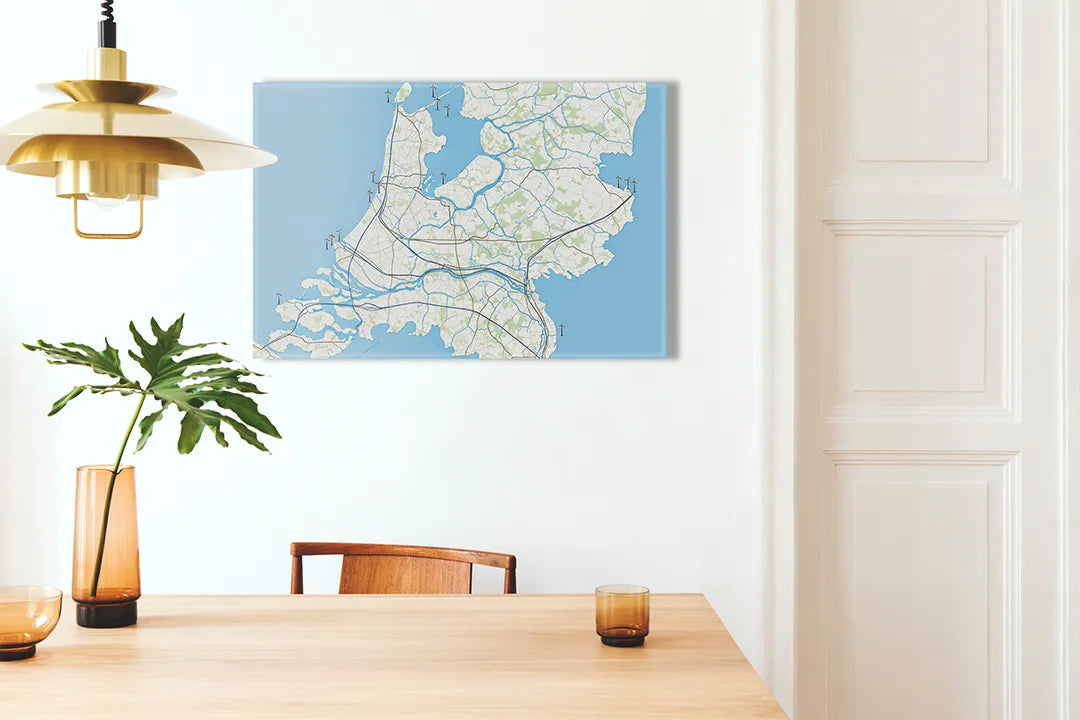 Kurkborden op canvas met blauwe wegenkaart van nederland – formaat 100 × 70 cm