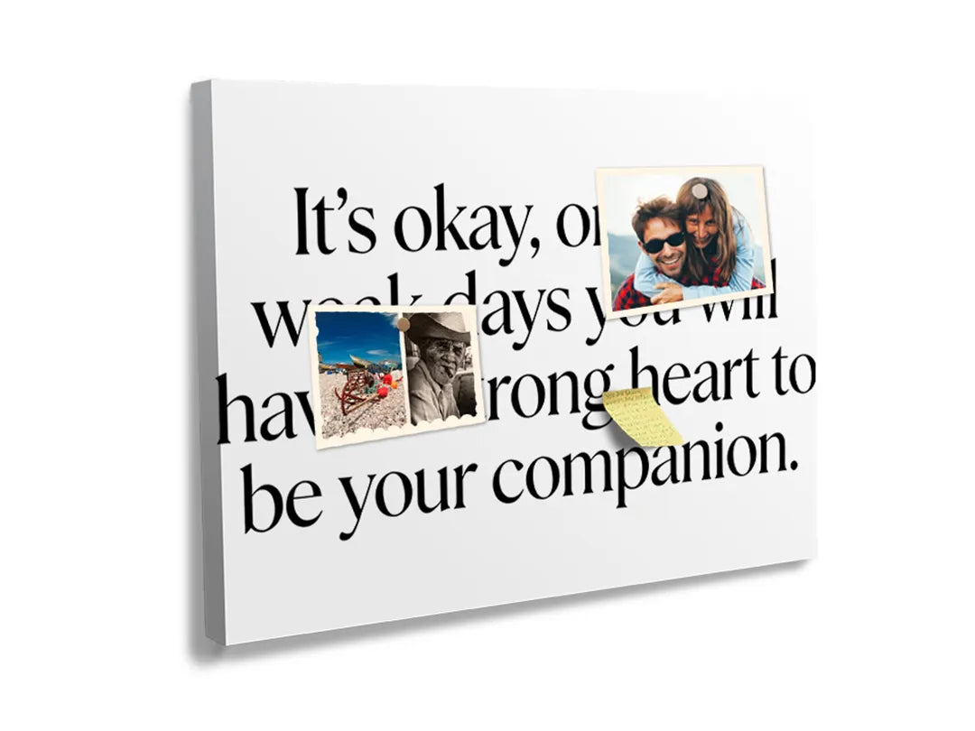 Kurkborden op canvas met quote over een sterk hart op zwakke dagen – formaat 60 × 40 cm