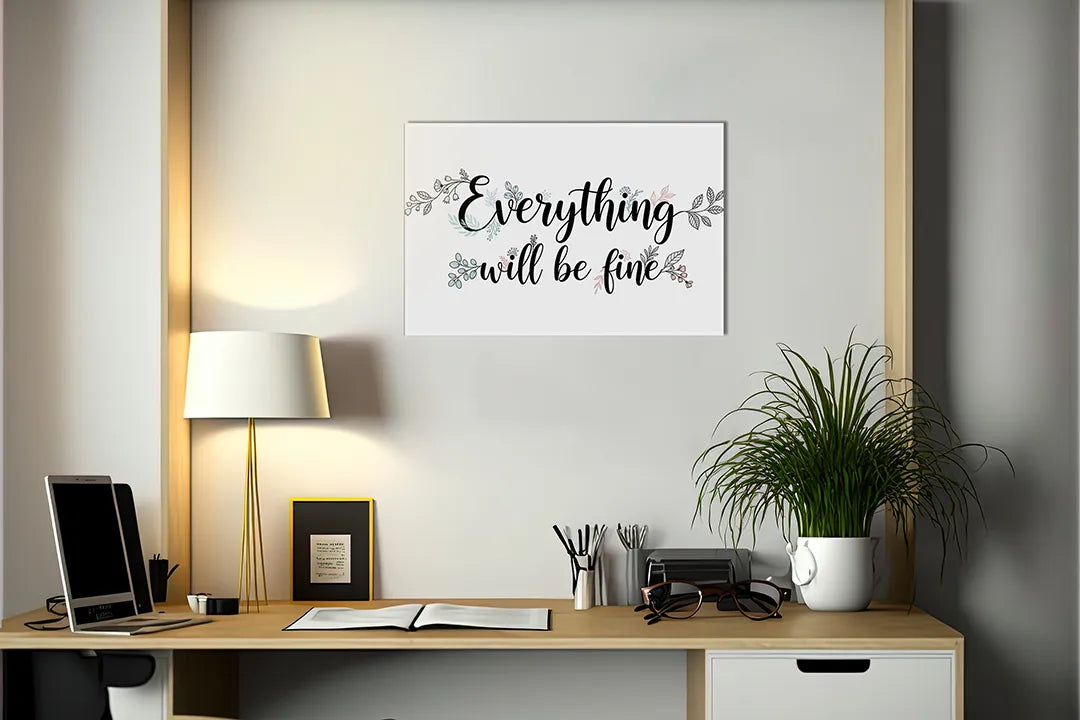 Kurkborden op canvas met everything will be fine typografie – formaat 140 × 100 cm