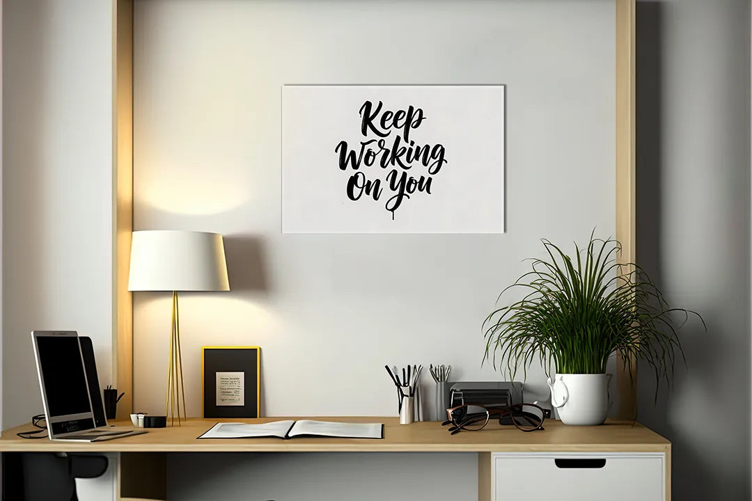 Kurkborden op canvas met keep working on you quote – formaat 140 × 100 cm