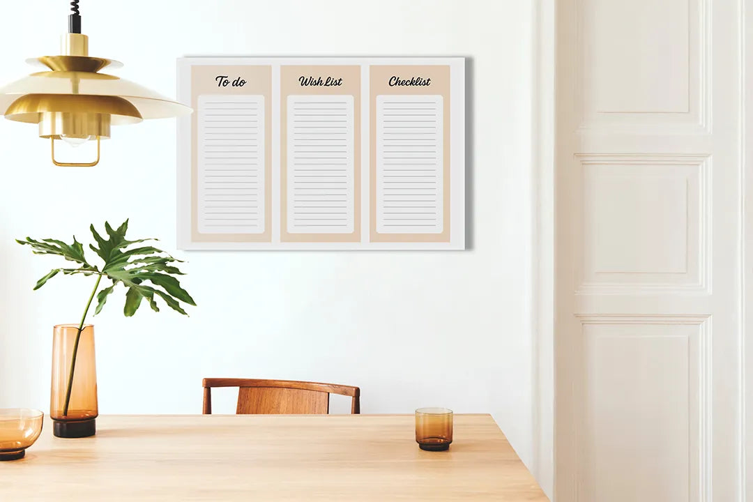 Kurkborden op canvas met driedelige to-do en boodschappenplanner – formaat 100 × 70 cm
