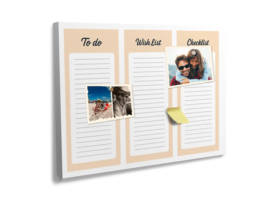 Kurkborden op canvas met driedelige to-do en boodschappenplanner – formaat 60 × 40 cm