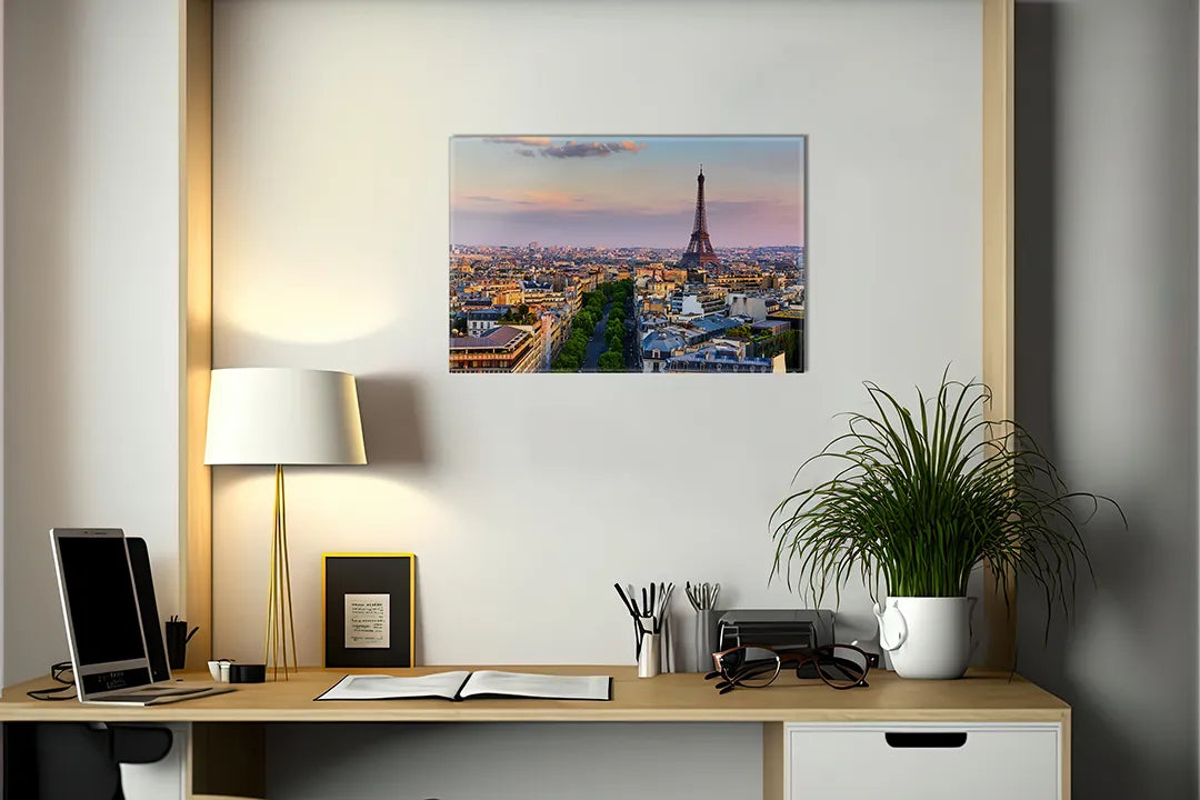 Kurkborden op canvas met eiffeltoren en skyline van parijs – formaat 140 × 100 cm
