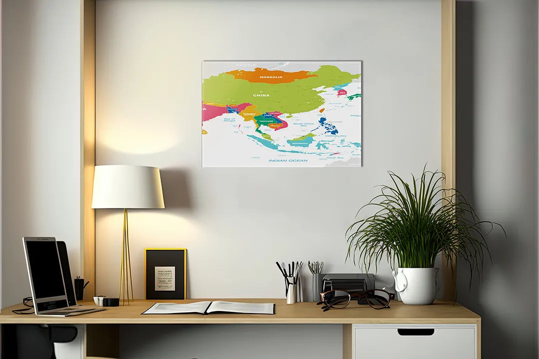 Kurkborden op canvas met kleurrijke kaart van azië – formaat 140 × 100 cm