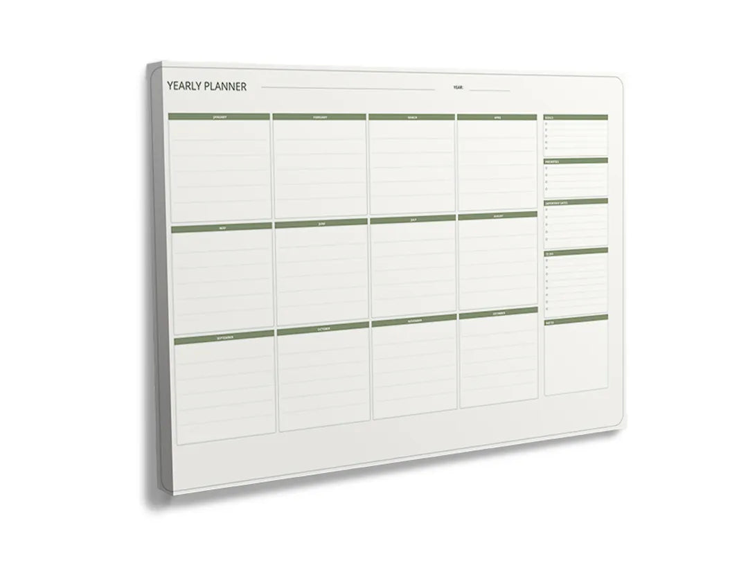 Kurkborden op canvas met jaarplanner met brede notitiekolom – formaat 120 × 80 cm