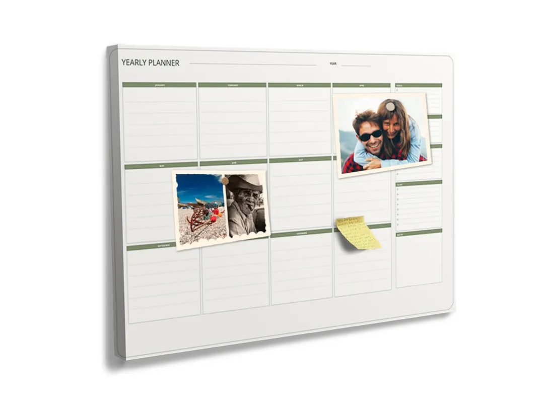 Kurkborden op canvas met jaarplanner met brede notitiekolom – formaat 60 × 40 cm
