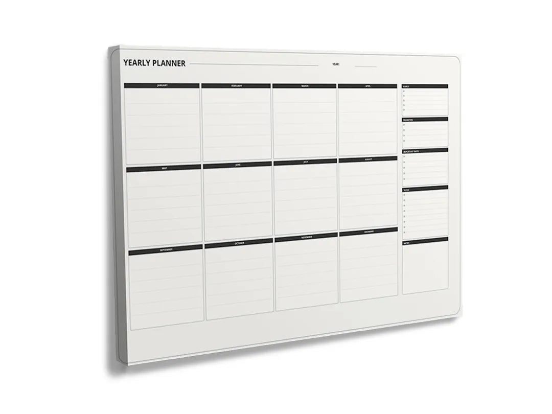 Kurkborden op canvas met jaarplanner met zwarte lijnen – formaat 120 × 80 cm